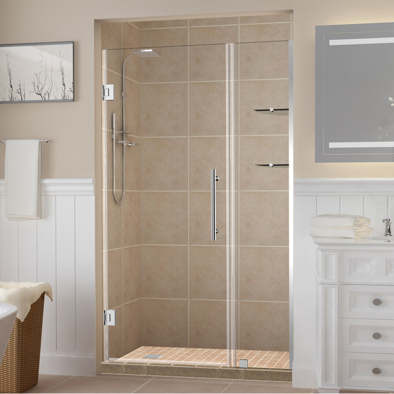 Belmore GS 68" x 72" Hinged Frameless Shower Door, Clear, Chrome