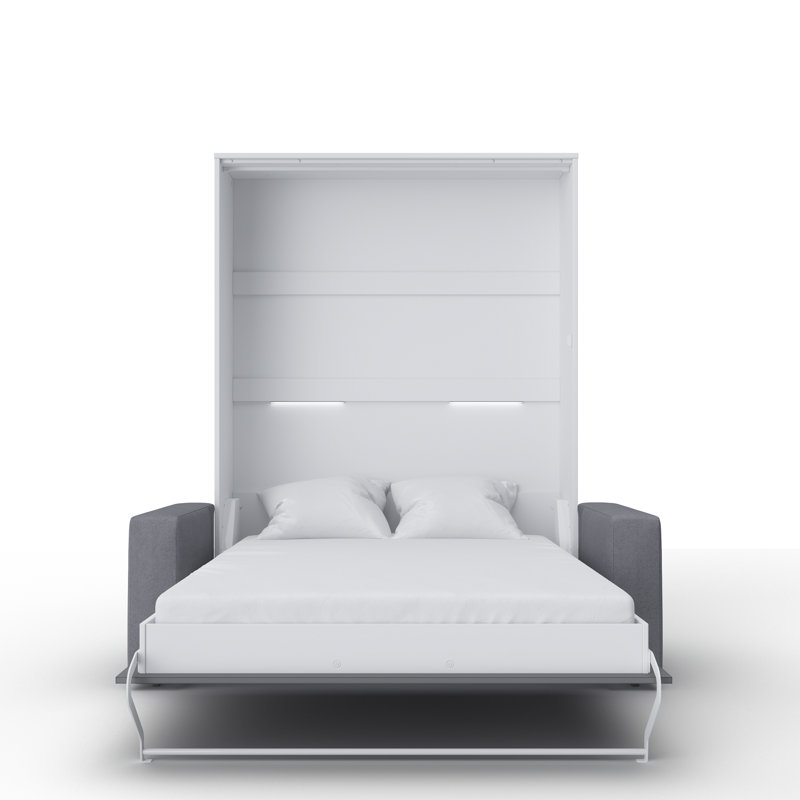 Ayvri Upholstered Murphy Bed, White/Grey