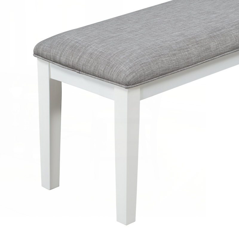 Ensemble de salle à manger 6 pièces de style classique et traditionnel Trexm, comprenant une table de salle à manger, 4 chaises rembourrées et un banc (blanc et gris)