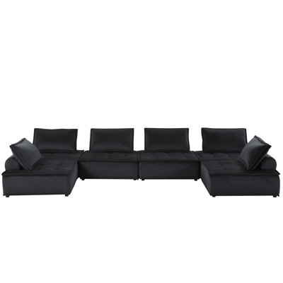 Canapé modulaire en U en velours noir avec siège de 14,5 po et capitonnage en mousse