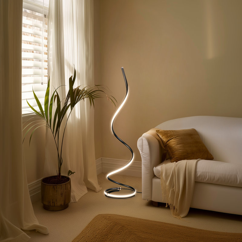 Sleek Allure 38" Jet Black LED Spiral Floor Lamp with Dimmer