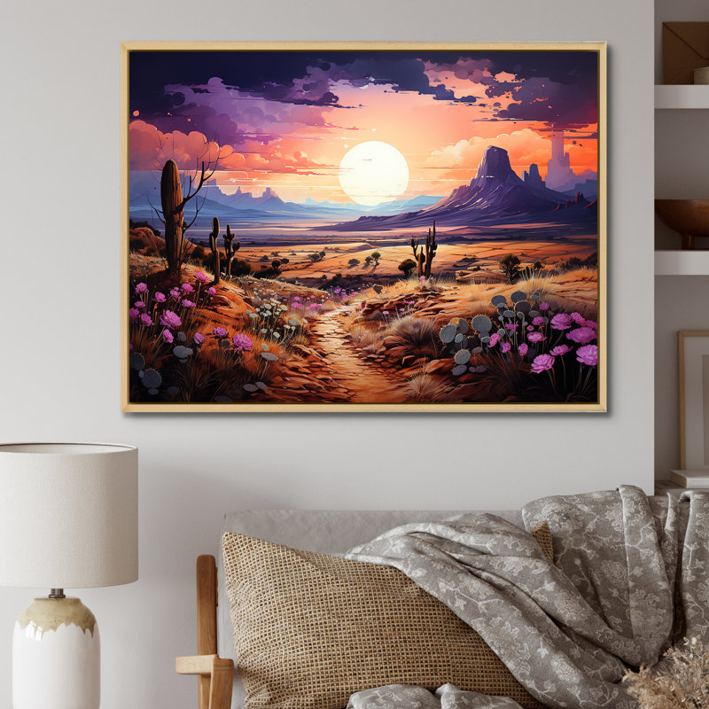 Violet Vista cactus - impressions sur toile de cactus, Cadre naturel flottant, H 24 po x l 32 po x P 1 po