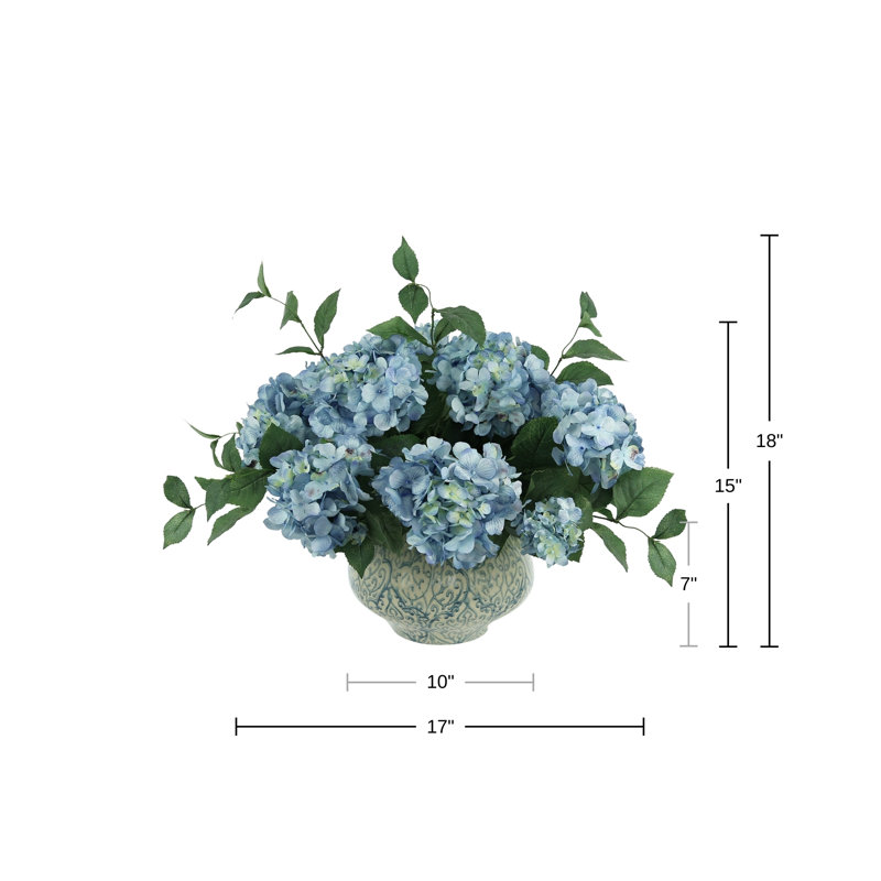 Keenum Hydrangea Floral Arrangement in Vase, Blue