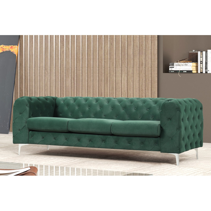 Godeus 85.5'' Velvet Sofa, Dark Green Velvet