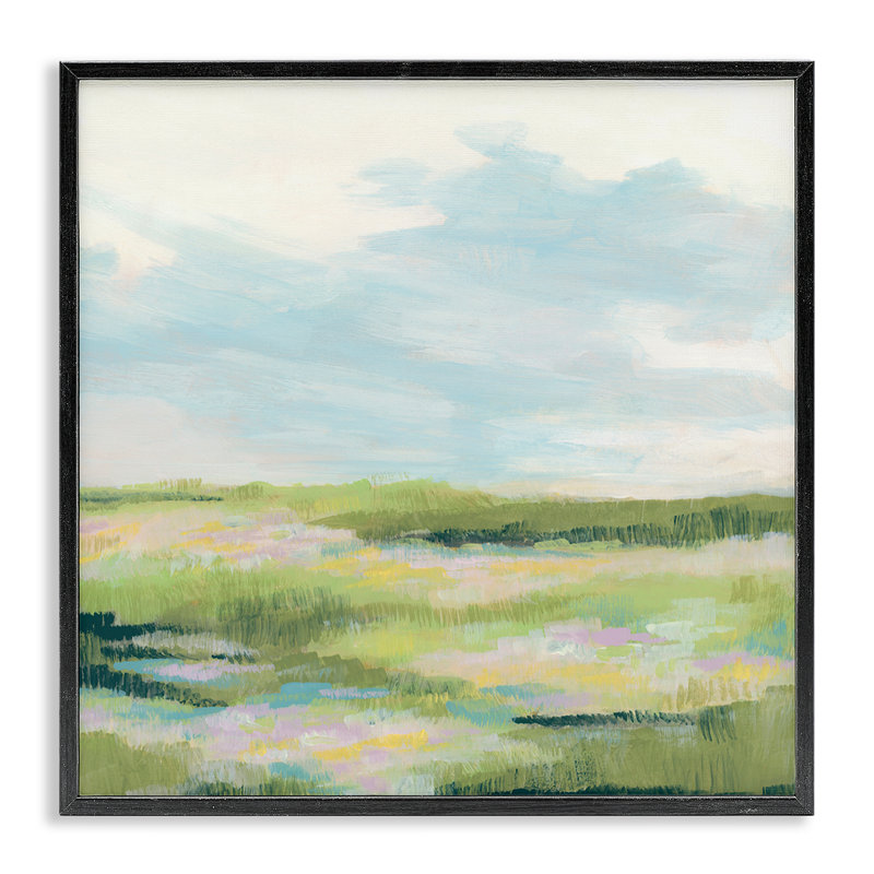 Art brossé, giclée sur prairie et ciel par June Erica Vess, Giclée encadrée noir minuit, H 24 po x l 24 po