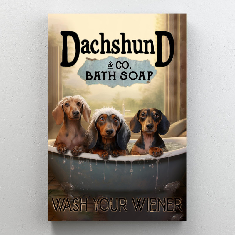 «Dachshund Bath Soap 2», reproduction sur toile, H 20 po x l 16 po x P 1,25 po