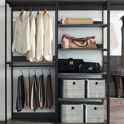 Garde-robe rustique, construction en métal thermolaqué, rangement extra profond, eau et chaleur, égratignures, placard à planche E0 avec compartiments pour un rangement efficace