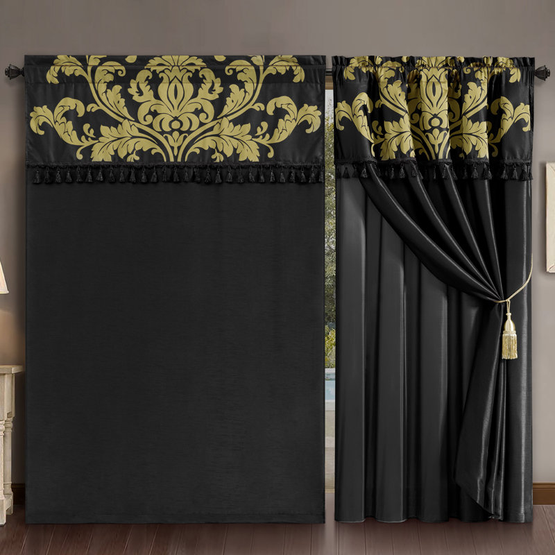 Royale Room Darkening Curtain Pair, Black/Gold