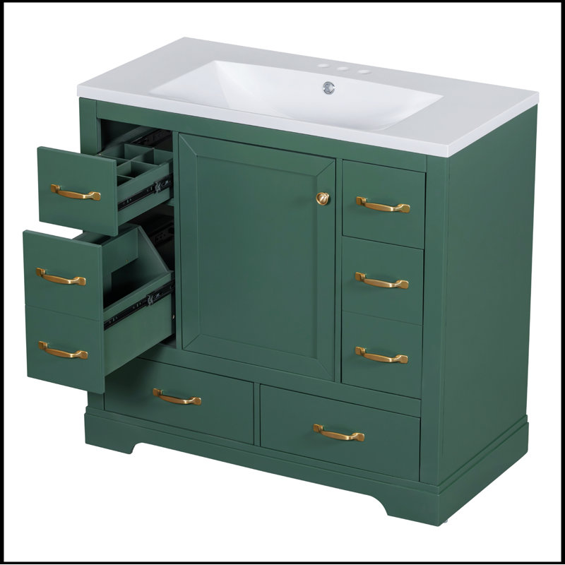 Ensemble de meuble-lavabo 36 po avec lavabo, six tiroirs, diviseur de tiroir multifonctionnel, tablette réglable