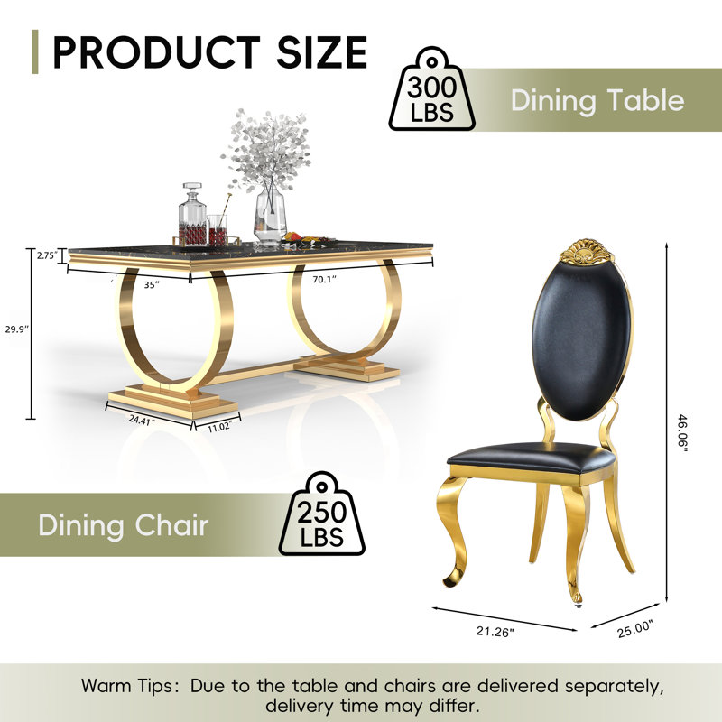  5 - Piece Dining Set, 5 Pieces: Table, 4 Chairs, Black/Black/Gold