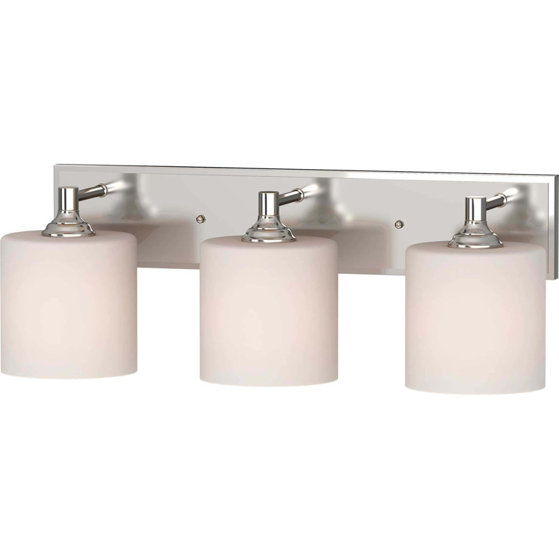 Luminaire pour salle de bain ou barre de meuble-lavabo d'intérieur en nickel brossé 3 lumières Milena avec abat-jour cylindrique en verre gravé blanc
