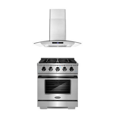 Cosmo 3 Piece Kitchen Appliance Package with 30'' Gas Freestanding Range , and Wall Mount Range Hood -  COS-3PKG-511