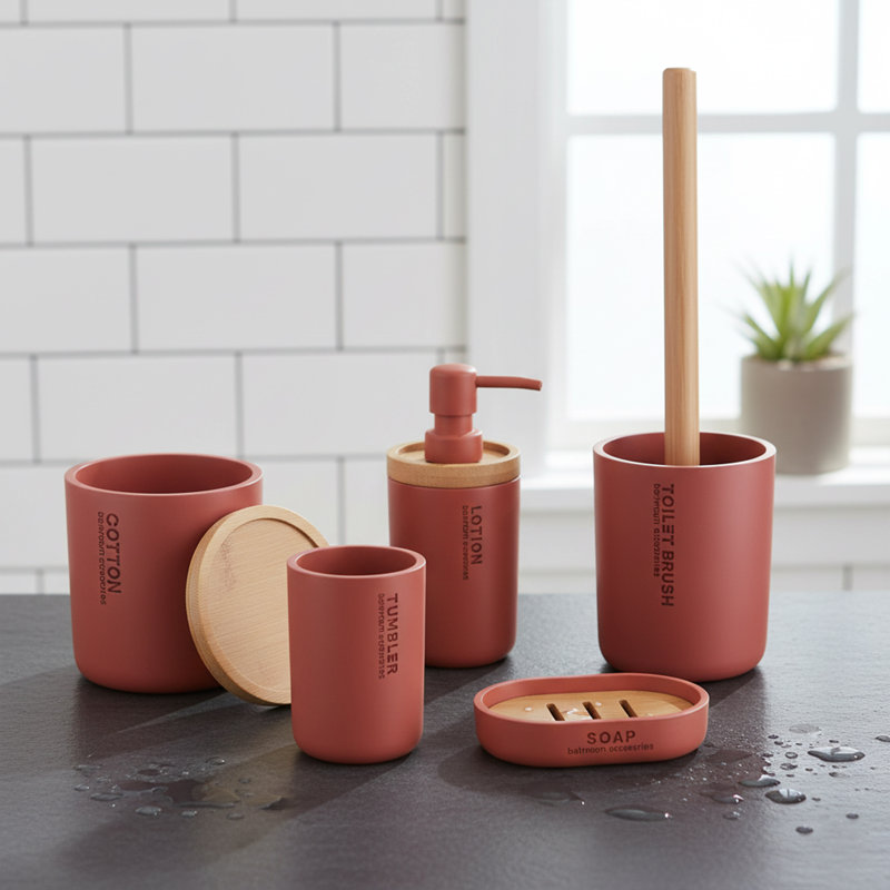 Willis Bathroom Accessory Set 5 Pieces, Terracotta