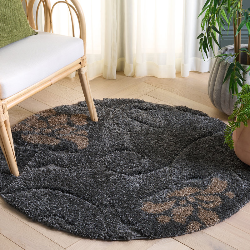 Tapis floral à poils longs Chaffin, Rond 4 pi