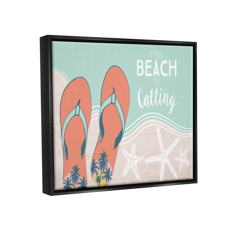 «Beach Is Calling Flip Flops Shore», estampe numérique par Arrolynn Weiderhold, Cadre flottant noir de jais