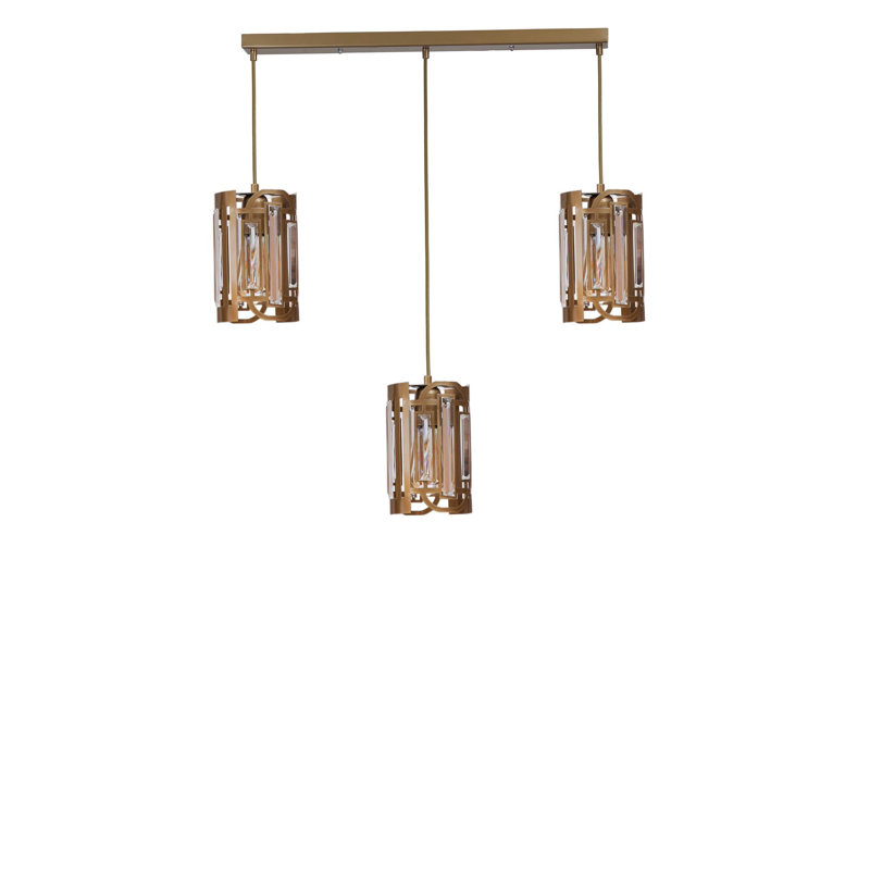 Élégant lustre doré, hauteur réglable, structure en métal avec capuchon en verre, 21,7 po x 2,4 po x 1,2 po | Max 3 x douilles E27 de 40 W | Parfait pour la salle à manger et les espaces de vie, design élégant et durable
