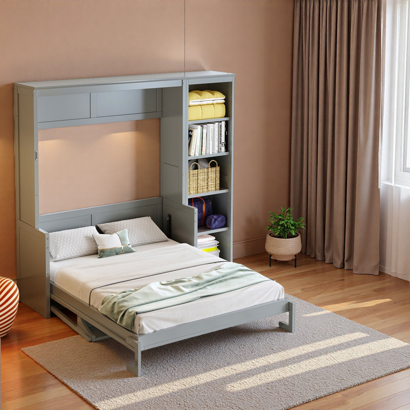 Lit escamotable avec bureau et bibliothèque Murphy, Complète , Gris