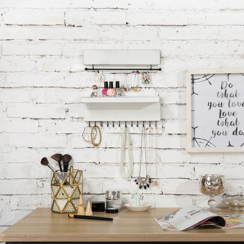 Vintage Wood Wall Mounted Jewellery Holder, White