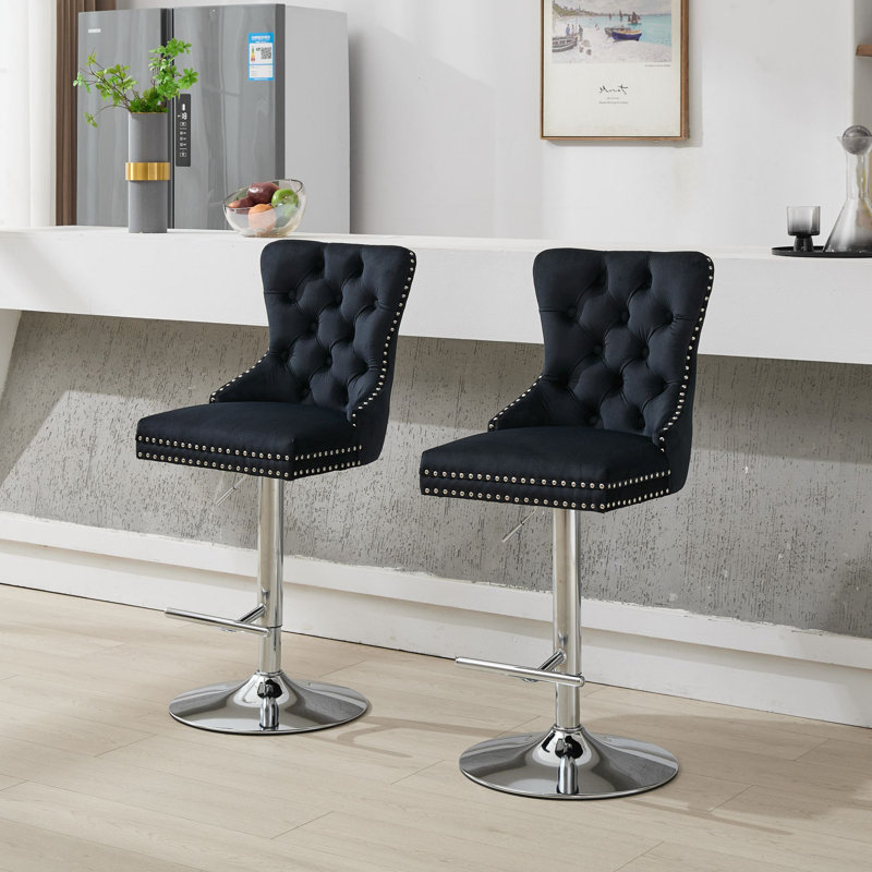 Tabourets de bar pivotants en velours Anley, Noir