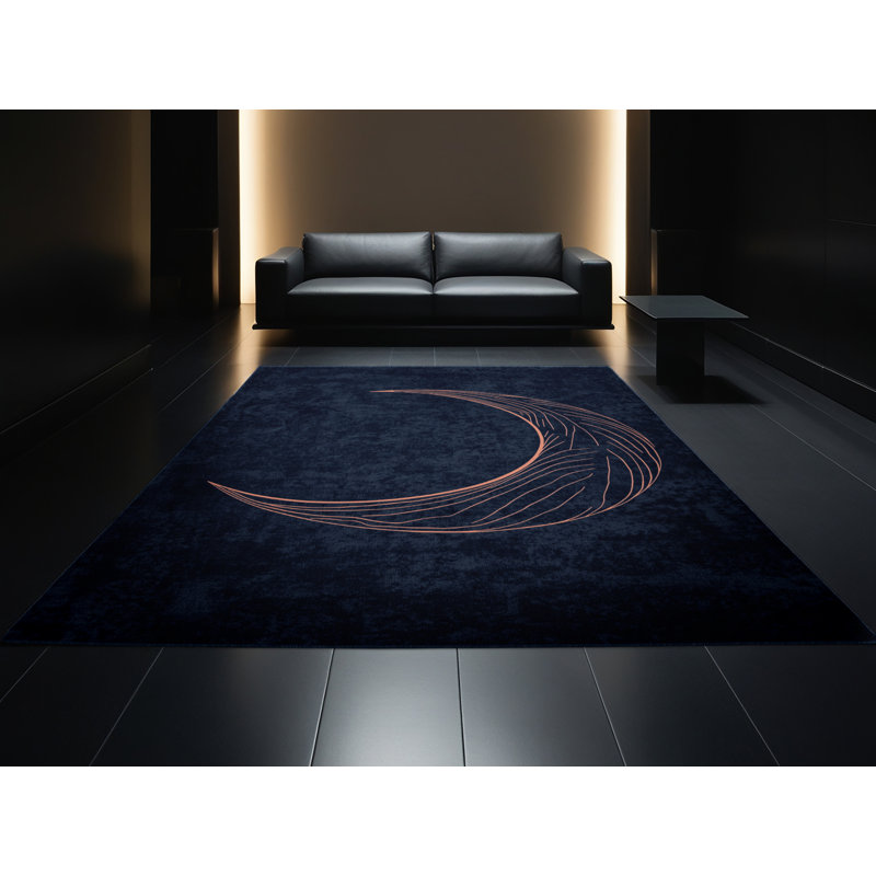 Soft Plush Finnell Halloween Modern & Contemporary Abstract Area Rug in Blue – Navy Binding, 6x9