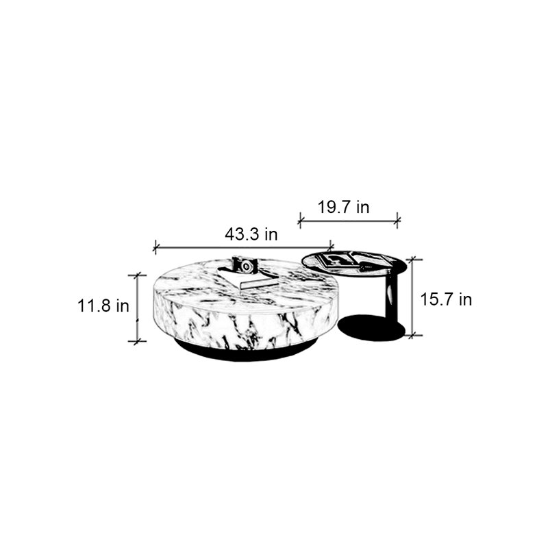 Modern round marble coffee table, 11.8" H x 43.3" L x 43.3" W