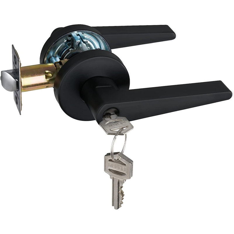 MatteBlack Door Lever, Keyed