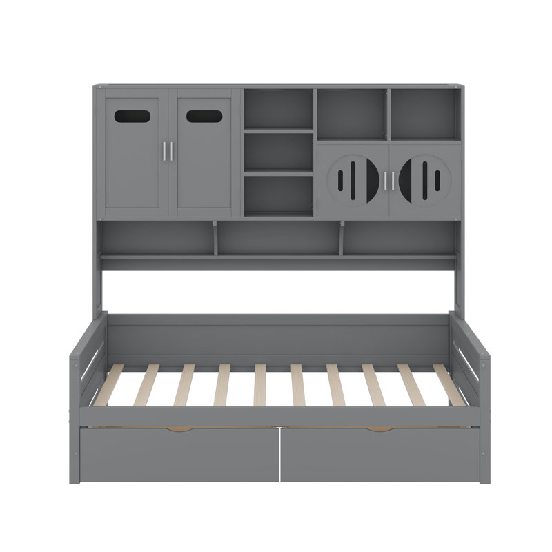Twin Size Wooden Daybed With Drawers, Gray