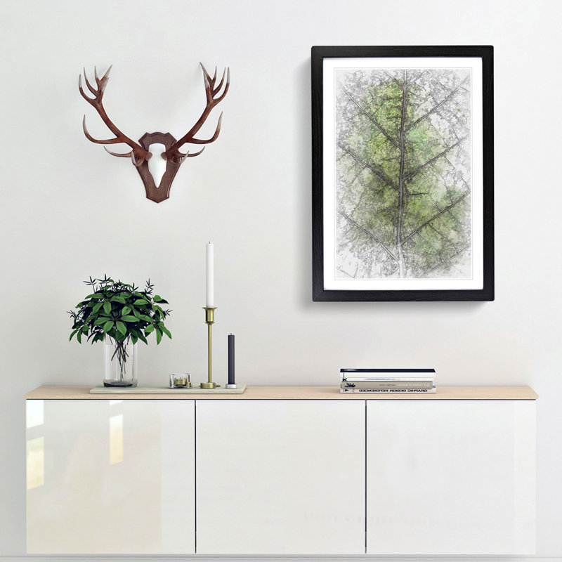 Leaf Lines in Abstract - Picture Frame Graphic Art Print, Black Framed, 87cm H x 62cm W x 2cm D