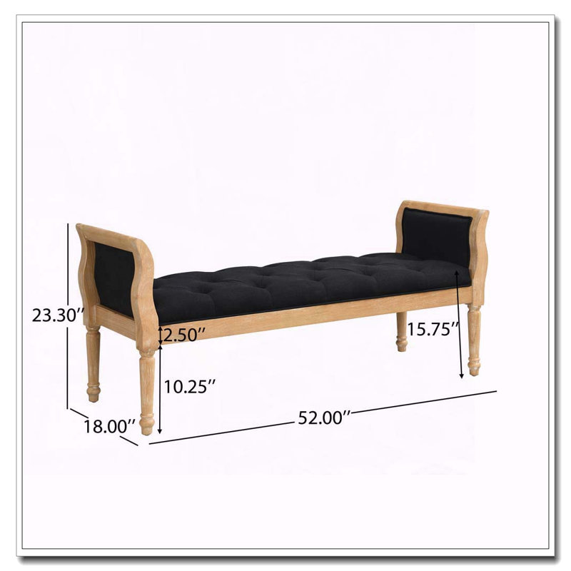Banc rembourré moderne avec accoudoirs courbés, Charcoal grey,Natural