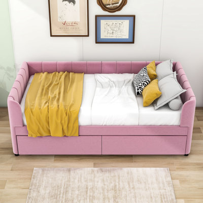 Longway Twin Upholstered Daybed with Ergonomic Design Backrest and 2 Drawers
