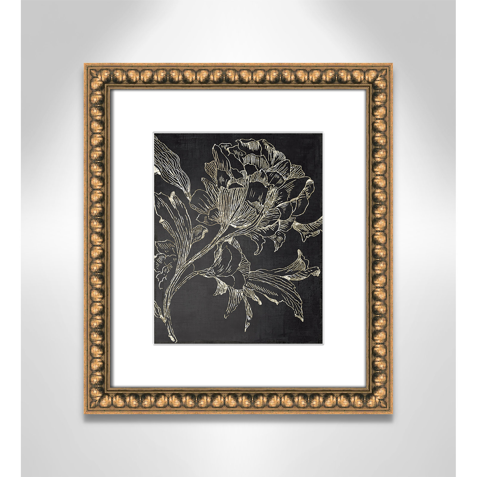 Golden Flower Folklore I by Asia Jensen - Picture Frame Graphic Art Print, Gold Bead Framed, 16" H x 14" W