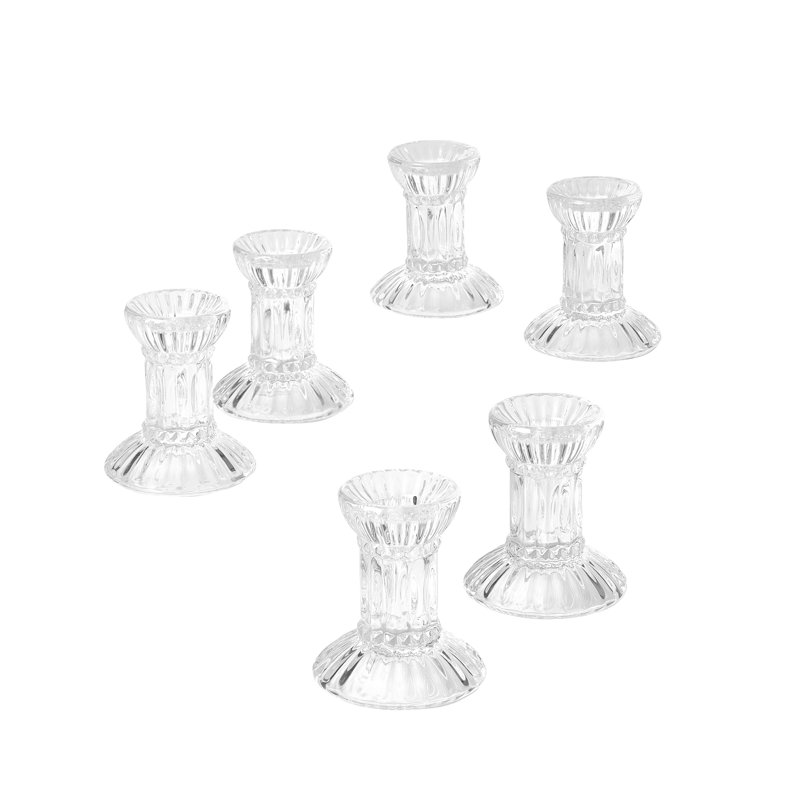 Ensemble de chandelles de table en verre 6 pièces, H 3 po x l 2,5 po x P 2,5 po
