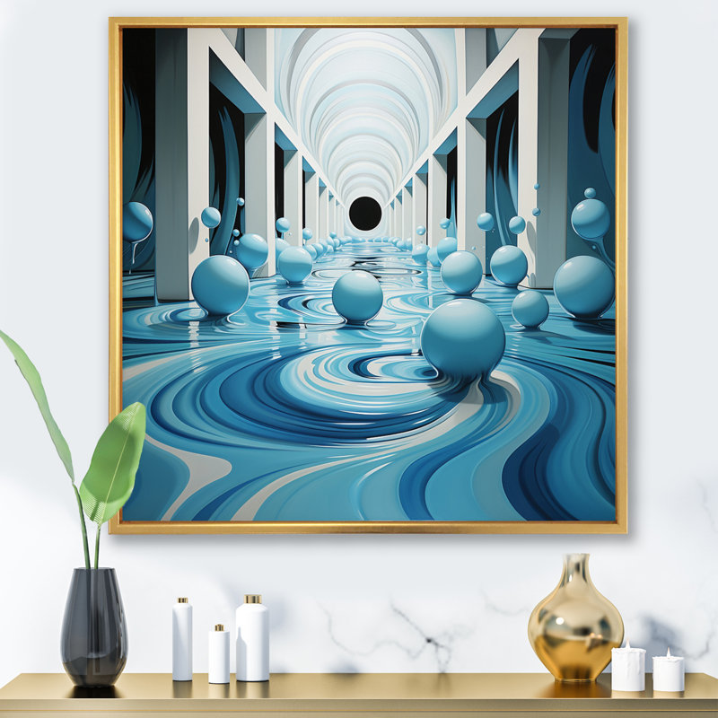 " Op Blue Focus IV ", Gold Floater Framed, 30" H x 30" W x 1" D