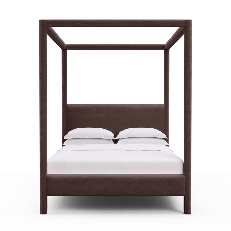 Lit tapissier Lafayette, Double, Cuir vieilli chocolat