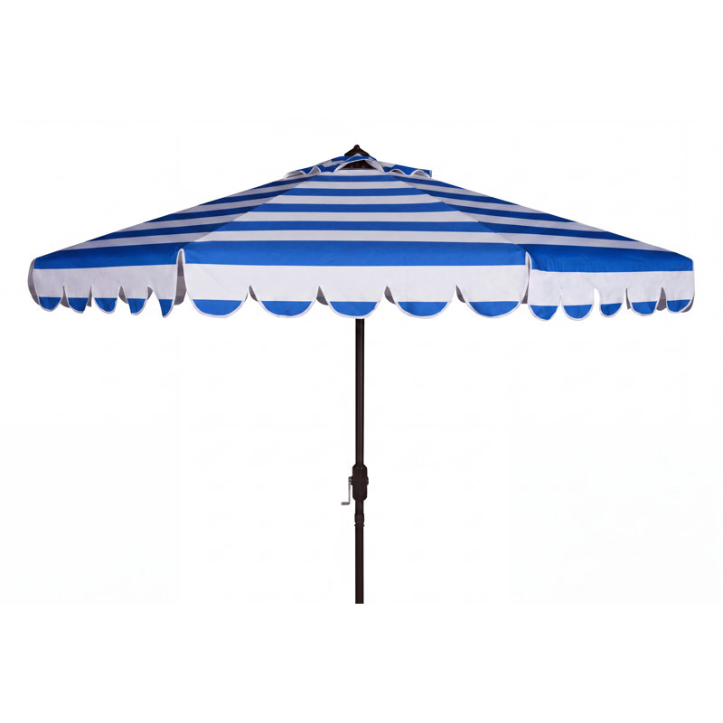 Parasol de marché Natalee de 108 po à bord festonné et à toit inclinable, Rayures bleu Pacifique/Blanc