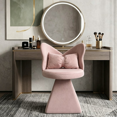Modern Swivel Vanity Chair, 360° Rotating Armless Dressing Chair With High-density Foam & Triangular Metal Base
