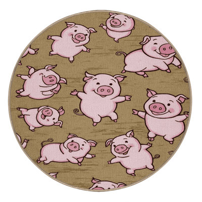 Washable Pigs Farm Area Rug