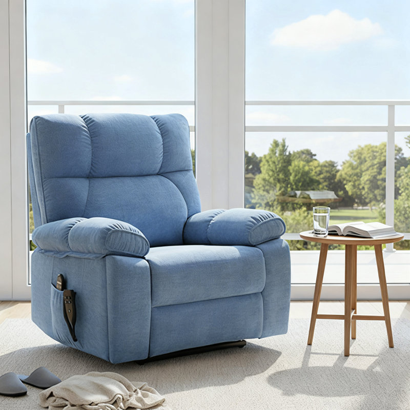 Fauteuil inclinable à deux moteurs avec chauffage et massage, capacité de 350 lb, porte-gobelets cachés et télécommande, Bleu
