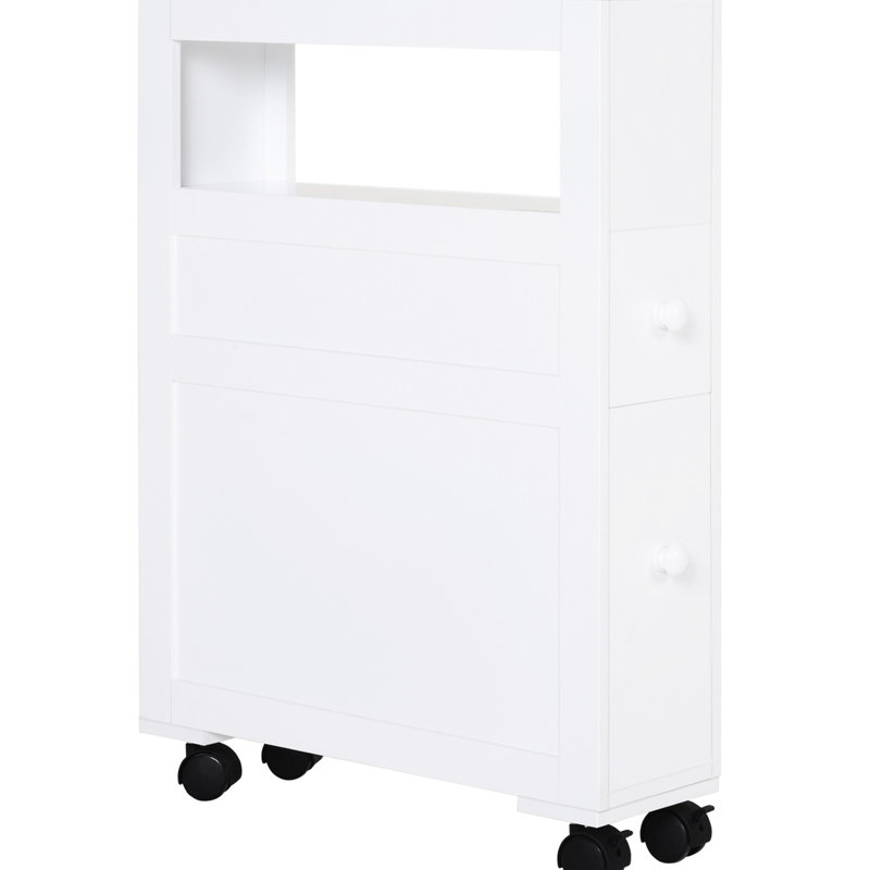 Armoire à roulettes pour salle de bain blanche avec rangement supplémentaire et 2 tiroirs pour une utilisation optimale de l'espace