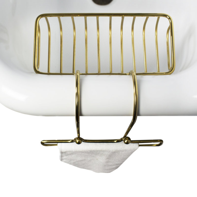 Over-Sink Soap Holder with Towel Ring, Brass