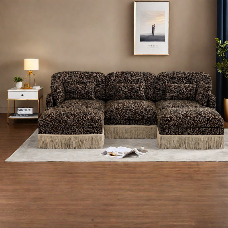 Canapés modernes, forme de U modulaire en chenille léopard de 100 pouces pour la maison