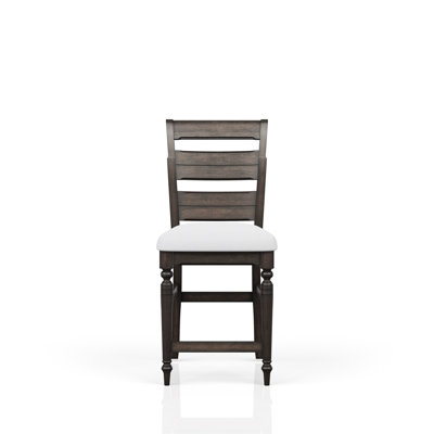 Counter Height Stool With Dark Chocolate Finish And Stylish Ladderback Seat Breathable Upholstered