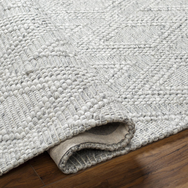 Rectangle Roeline Argyle PET Wool Area Rug in Gray, Rectangle 5' x 7'6"