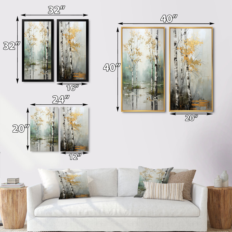 Ensemble d'art mural Birch Woods, ensemble de 2 pièces - Birch Woods Ethereal Elegance, Cadre noir, H 40 po x l 40 po