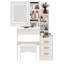 Bureau de maquillage avec miroir lumineux à DEL, coiffeuse à 4 tiroirs et tablettes ouvertes, coiffeuse de chambre à coucher