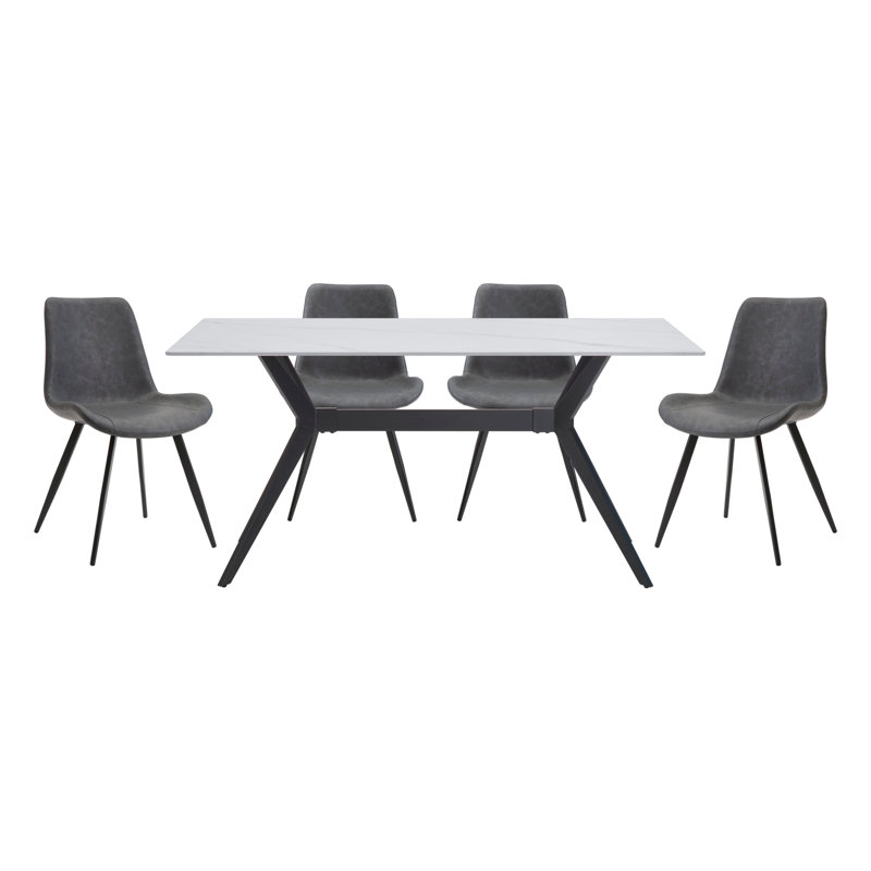 Ensemble de table de salle à manger PC avec chaises en X et pieds en métal, 5 pièces: table, 4 chaises