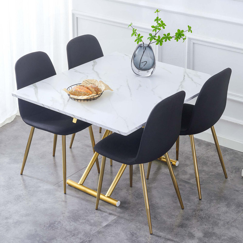 Ensemble de table et de chaises, plateforme de levage multifonctionnelle moderne, jumelée à 4 chaises avec coussins incurvés