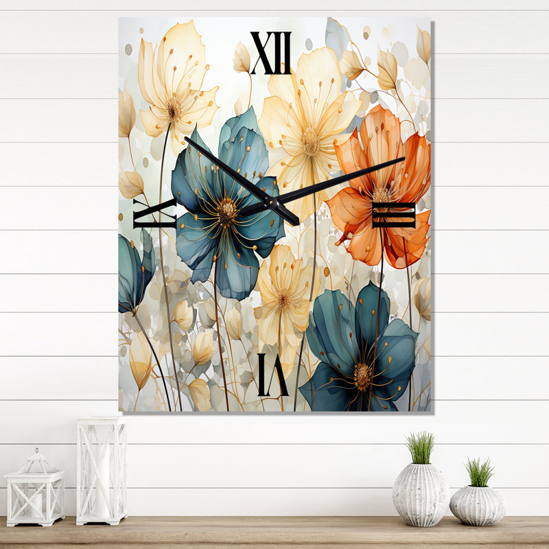 Horloge murale Jaleal - Abstract Botanicals, H 32 po x l 16 po