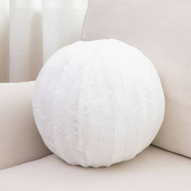 White Faux Shearling Large Round Accent Pillow By Diamond Sofa