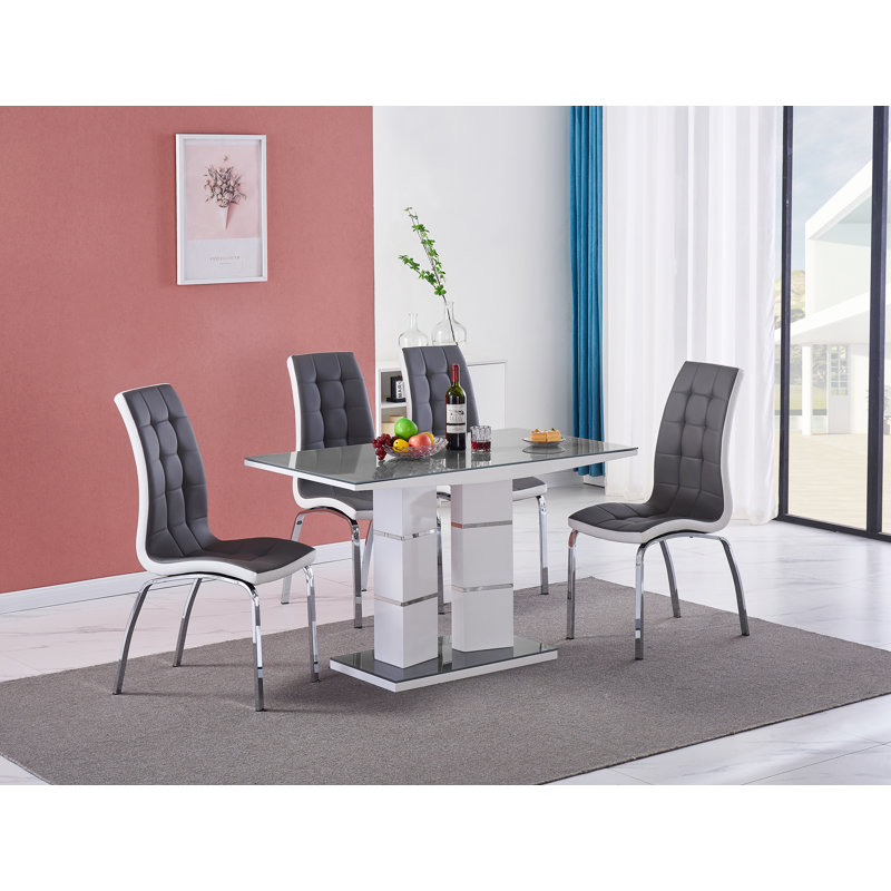 4 - Person Dining Set, Grey, Grey/White